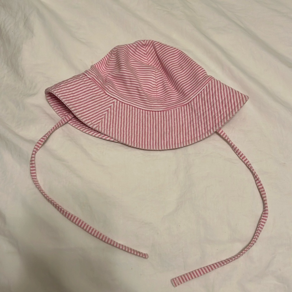 Zutano Pink White Stripe Baby Sun Hat Bonnet 18M